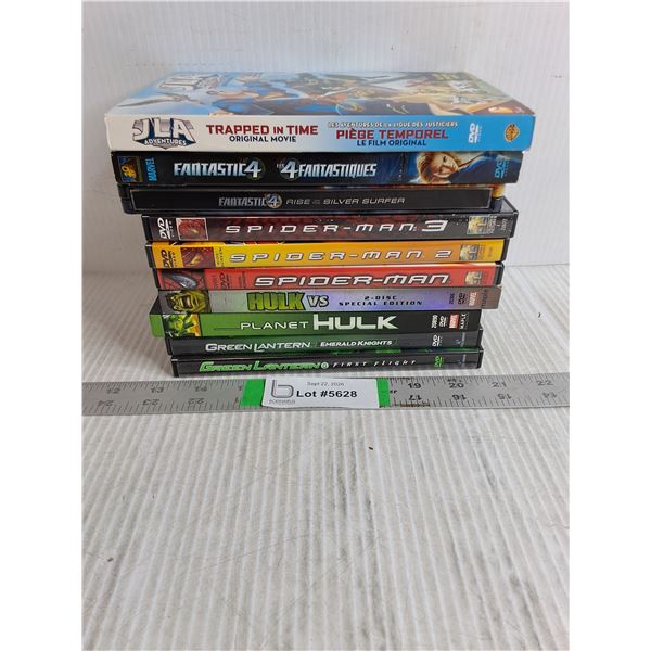 (10) DVD Movies Featuring (3) Spiderman,(2) Hulk,(2) Fantastic 4,(2) Green Lantern
