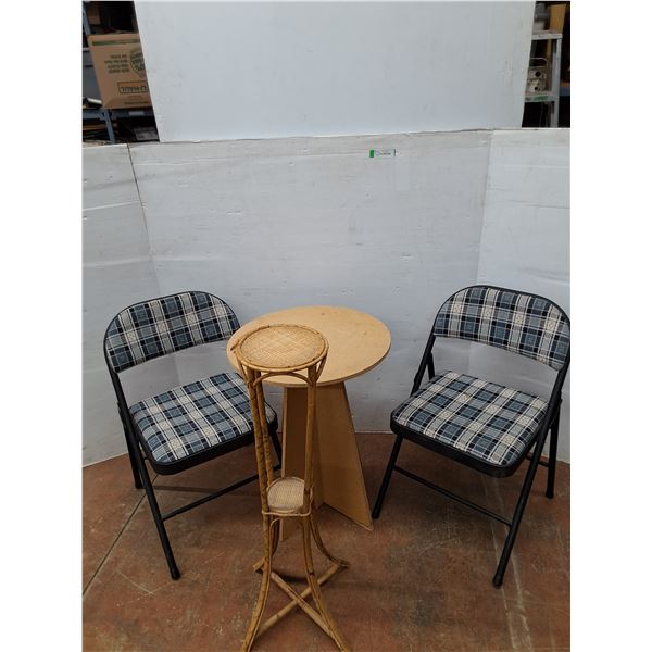 *(1) Table, (1) Planter Table, (2) Metal Folding Chairs No Shipping