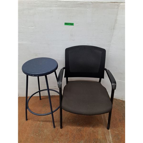 (1) Wooden Stool, (1) Metal Chair