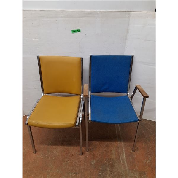 *(2) Chairs with Metal Frames, Orange and Blue No Shipping