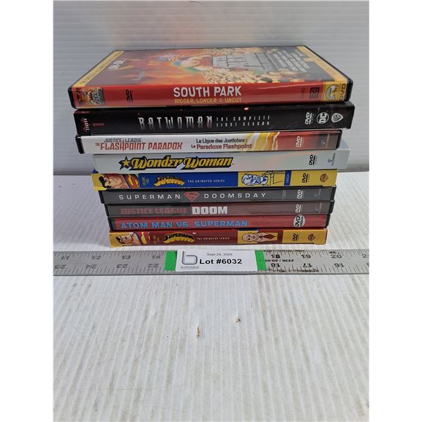 (9) DVD Movies Featuring Superman,Wonder Woman,Batwoman,Justice League