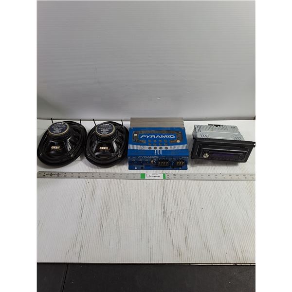 (2) Alpine 6"x9" Speakers,Kenwood CD Player,Pyramid 2 Channel Amplifier-untested-as is