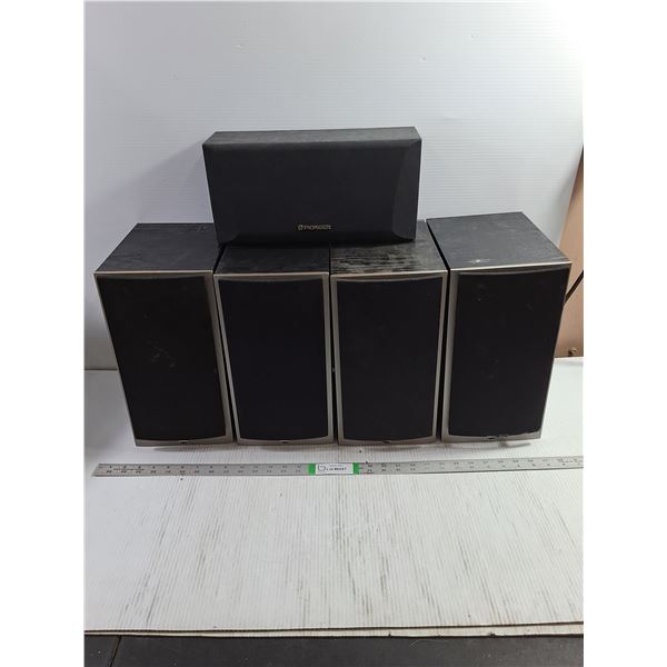 (4) Athena Bookshelf Speakers and (1) Pioneer Speaker