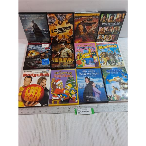 (12) Movie DVDs - Madagascar, Simpsons, The Dark Knight Rises
