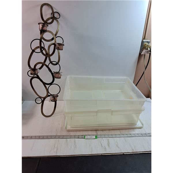 Metal Wall Decor, (2) Plastic Containers w/ 1 Lid - 22x15x5"