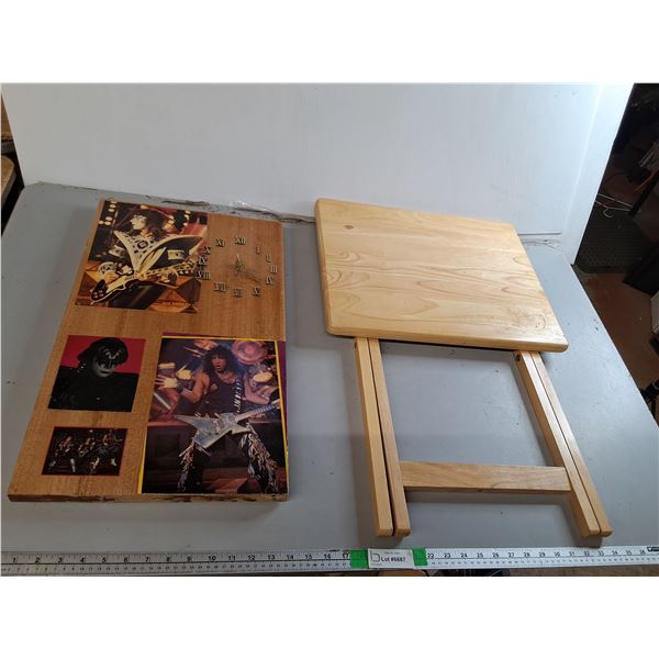 Wooden Wall Clock with KISS Photos 23.75" x 14" & TV Dinner Table 19" x 15" x 25.75"- Can't Ship