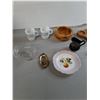 Image 3 : Wooden Salt & Pepper Shakers, Milk Glass Mugs, Glass Candy Dish, Misc.