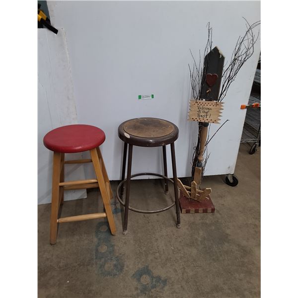 * (2) Stools, "Welcome To Our Nest" Front Entrance Decor - 46" High - Cannot Ship