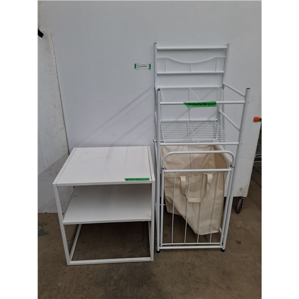 * Laundry Shelf w/Hamper, 2-Tier Side Table - Cannot Ship