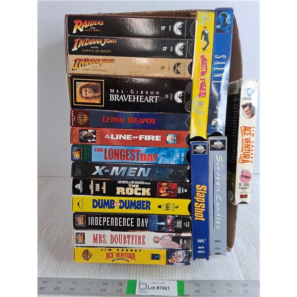 (16) VHS Movies-Indiana Jones Collection,Lethal Weapon,Dumb and Dumber and more