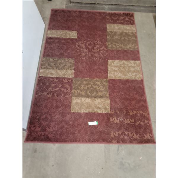 * 63" x 41" Area Rug - Burgundy/Beige/Brown - Some Pet Hair - Cannot Ship
