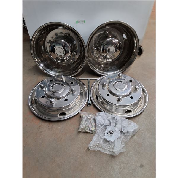 * (4) 20" Rim Chrome-Plated Hubcap Covers - 2 Front & 2 Rear, Lugnuts & Torque Bar - PU Preferred
