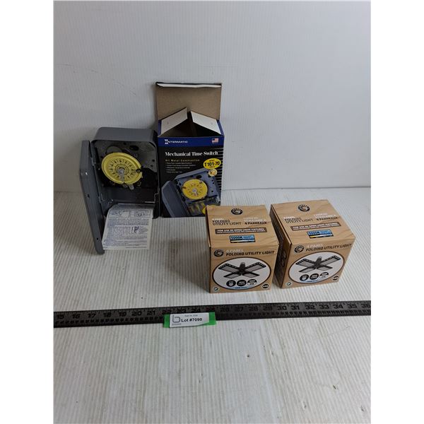 New Intermatic Mechanical Time Switch, (2) NIB 4-Panel Folding LED Lights