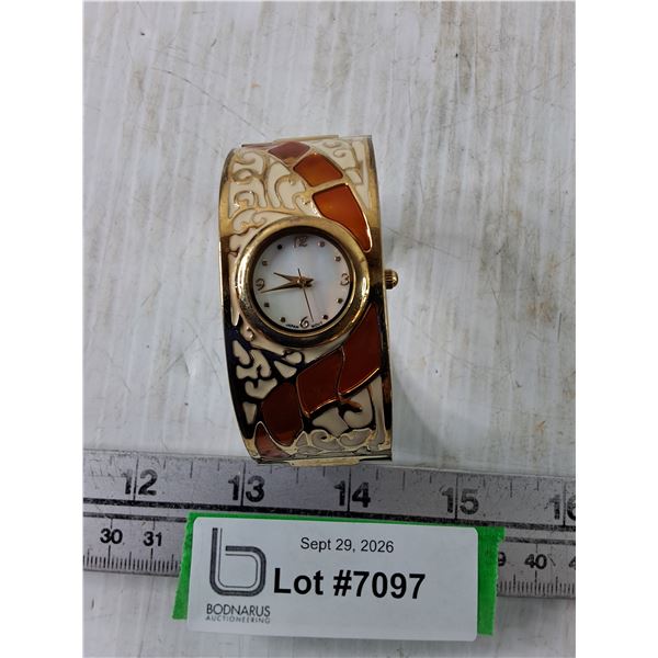 Metal Gold Toned Bangle Style Quartz Watch, Working