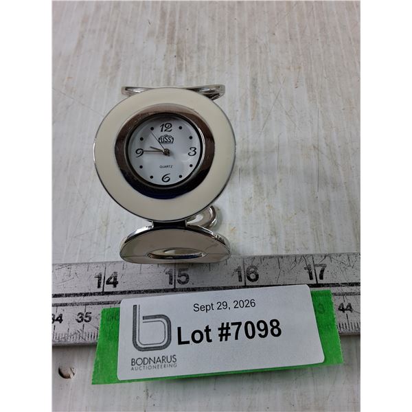 White Round Faced Quartz Watch Bangle Style, White + Silver Band, Works