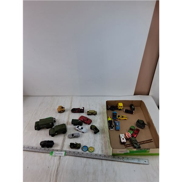 Assorted Small Toy Cars and Military Vehicles, Matchbox, Mattel, Corgi, Misc