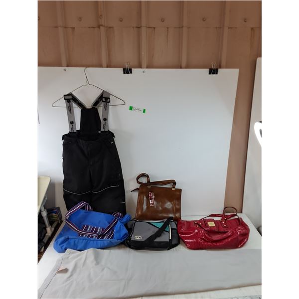 Size 5 Black Snow Pants, (3) Purses, Anne Klein, Elpro, Twin Size Loose Bedsheet