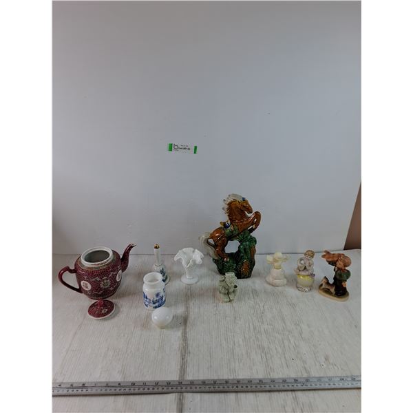 Assorted Porcelain Figures, Avon, Misc, Vase, Disney World Bell, Teapot, Container, Horse Statue