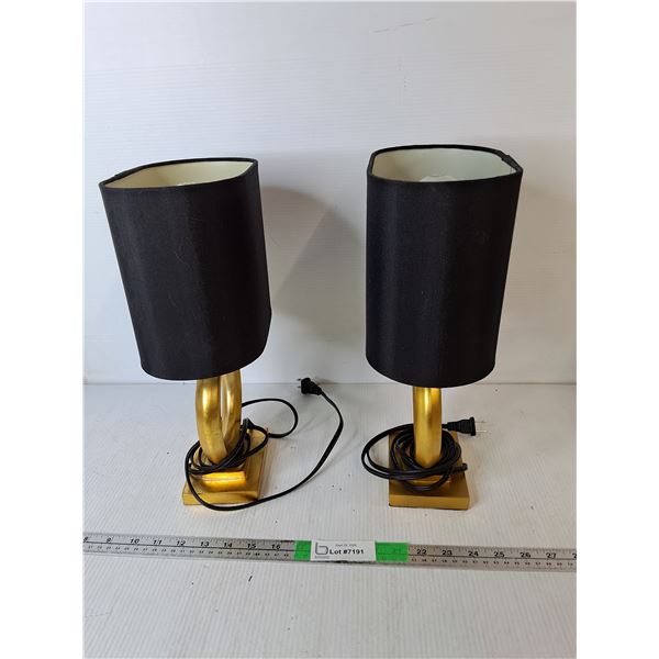 (2) Gold Colored Lamps with Shades 14.75"- Power On, Can't Ship