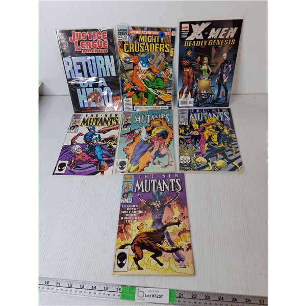 (7) Comics- The New Mutants, Mighty Crusaders, Justice League America, Misc.