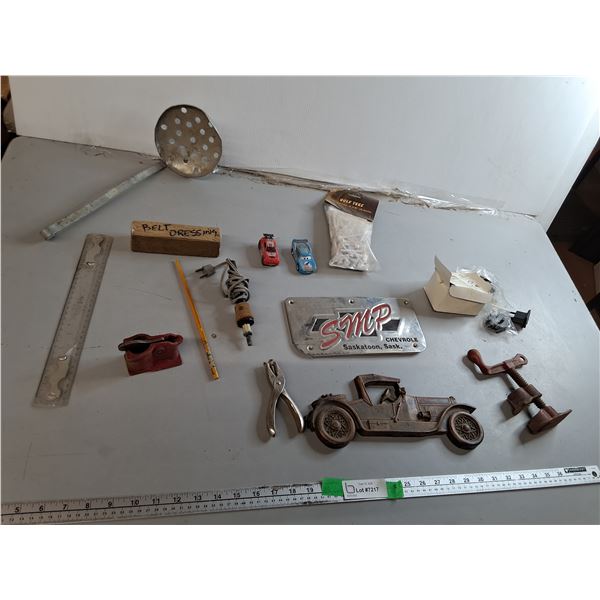 Golf Tees, Vintage Strainer Ladle, Belt Dressing, Misc.