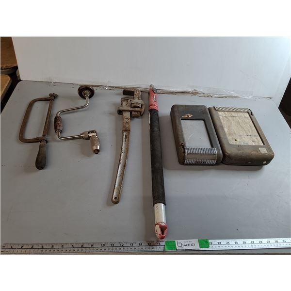 Pipe Wrench, Carpenter's Bit Brace, Vintage Invoice Machines, Misc. Can't Ship