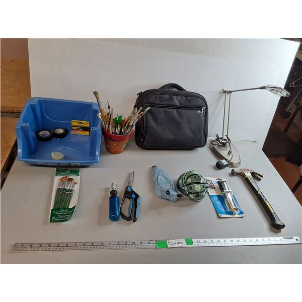 Adjustable Lamp- Powers On, Paintbrushes, 12.5" Hammer, Misc.