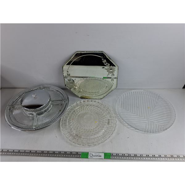 Lazy Susan Chip & Dip Dish, Glass Cake Platter, Serving Platter & Mirror