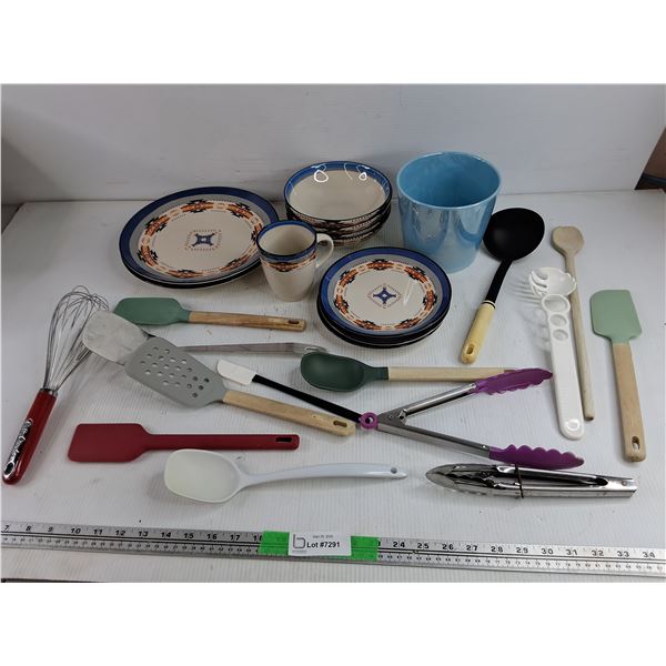Ceramic Plates, Bowls, Mug, Utensils, & Ceramic Planter