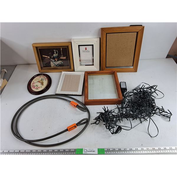 Assorted Picture Frames, Embroidery Wall Art, Christmas Tree Lights - Powers On, As Is, Misc