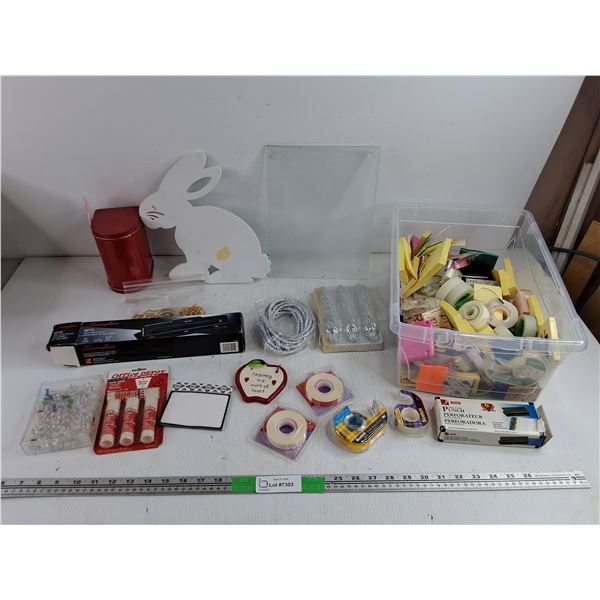 Assorted Paper Punches, Glue Sticks, Sticky Notes, Tapes, Tape Dispensers, Container, Misc