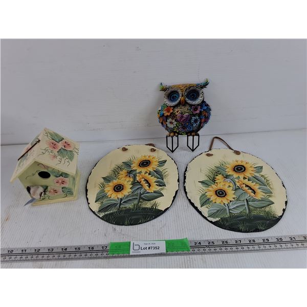 Hand Painted Wall Decor, Decorative Bird House, Decorative Owl