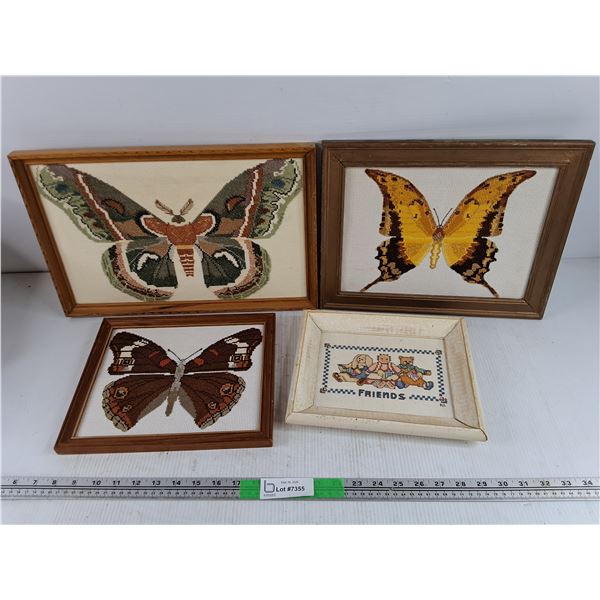 (4) Framed Embroidery Wall Art Decor