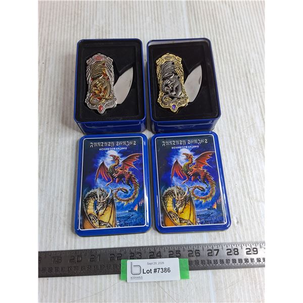 (2) Dragon Fantasy Jack Knives w/Collector Tins
