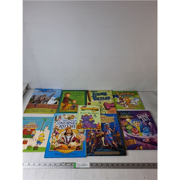 (9) Kids Books; Inside Out, Tough Puzzles, Zoo Trains, Phil Saves Holidays, Misc