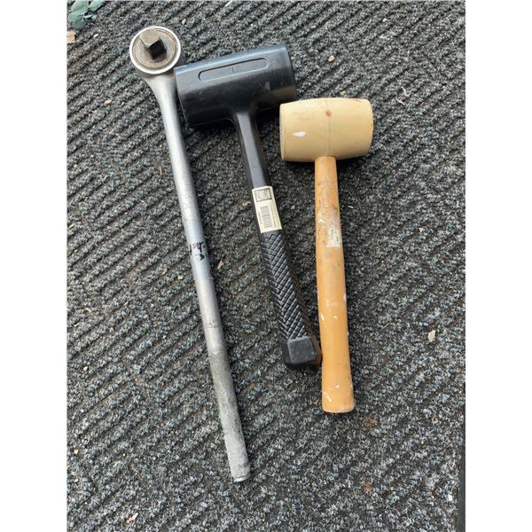 3 Tools: Rubber Mallet, Dead Blow Hammer, and Ratchet