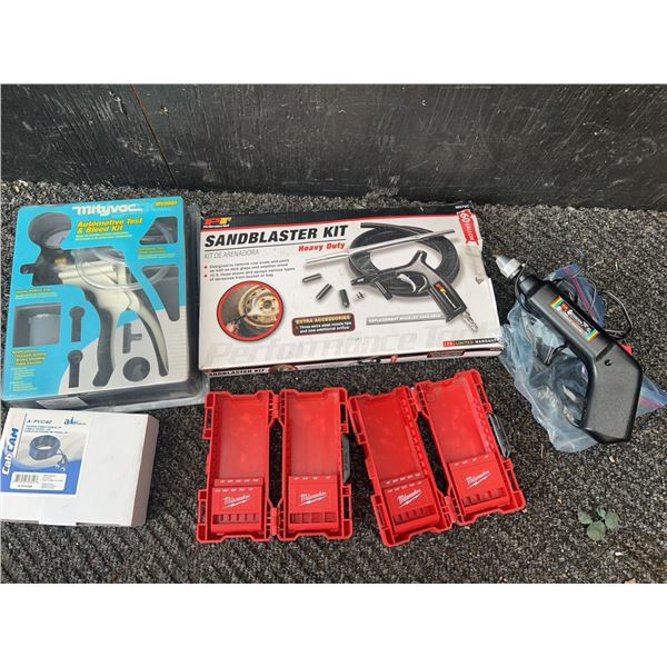 Tool Lot: Mityvac, Sandblaster, Wen Driver, Milwaukee Cases
