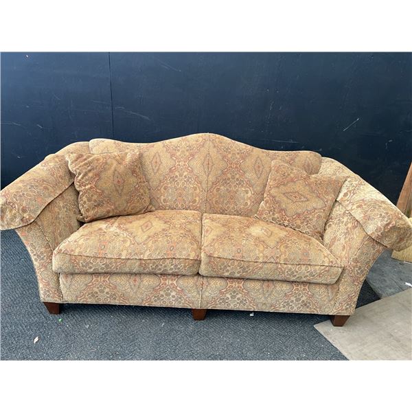 Upholstered Fabric Sofa With Rolled Arms and Two Cushions