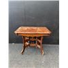 Image 1 : Wood Side Table with Ornate Turned Legs and Casters