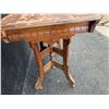 Image 4 : Wood Side Table with Ornate Turned Legs and Casters