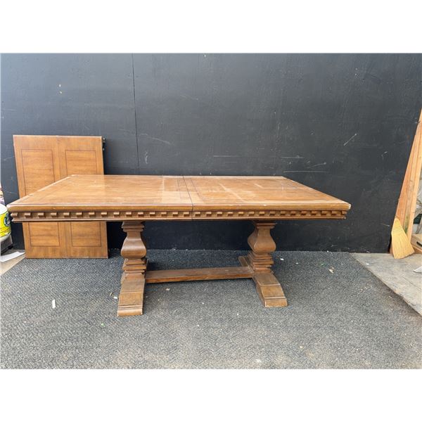 Extendable Rectangular Wooden Dining Table with Panelled Base