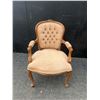 Image 1 : Upholstered Button-Tufted Carved Wood Armchair