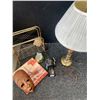 Image 1 : Home Decor Lot: Brass Lamp, Mask, Wine Holder & More