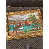 Image 3 : Lot: Framed Bird Print, Nautical Needlepoint, Decorative Plaque, Iron Chandelier