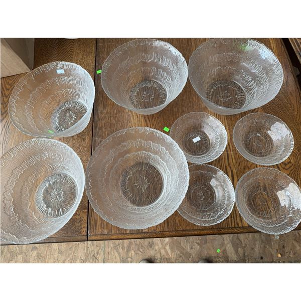 9 Textured Clear Glass Bowls