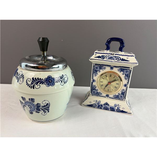 Blue Delfts Clock and Spinning Ashtray