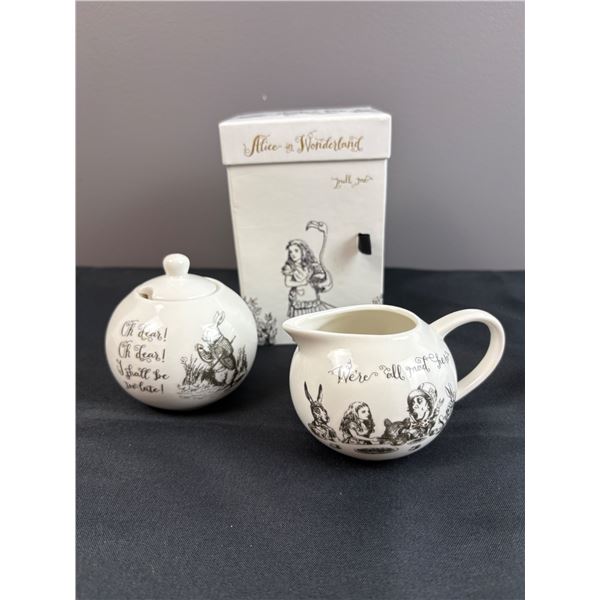 Alice in Wonderland Fine China Sugar Bowl and Creamer