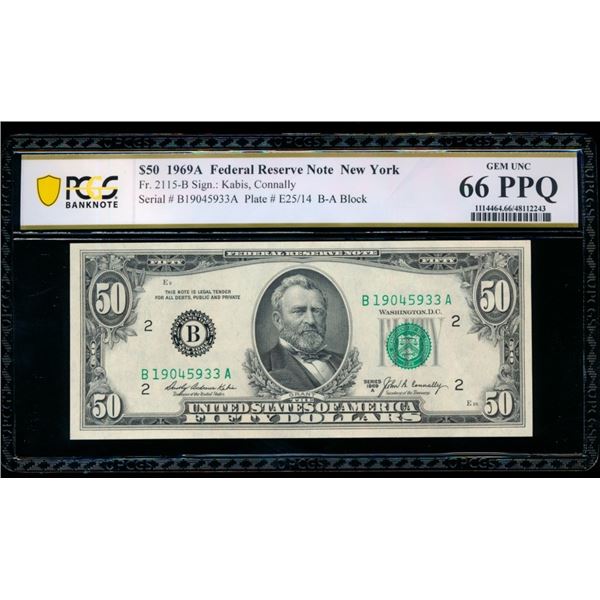 1969A $50 New York FRN PCGS 66PPQ