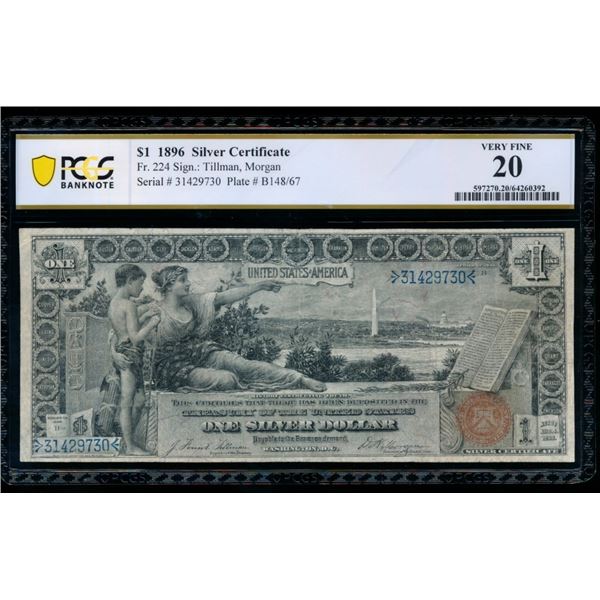 1896 $1 Educational Silver Certificate PCGS 20