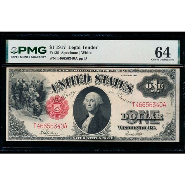 1917 $1 Legal Tender Note PMG 64
